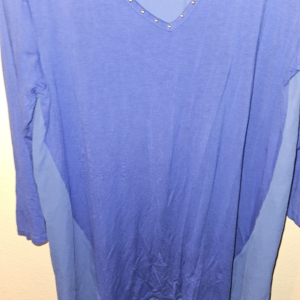 JM Collection Womans V Neck Blue Blouse Size M - Picture 5 of 10